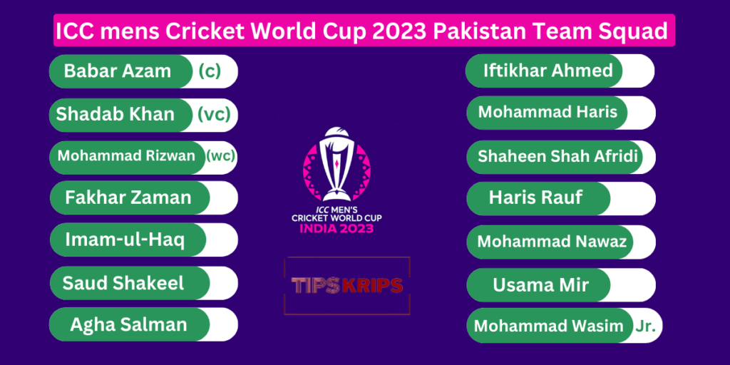 Pakistan cricket team squad 2023 world cup