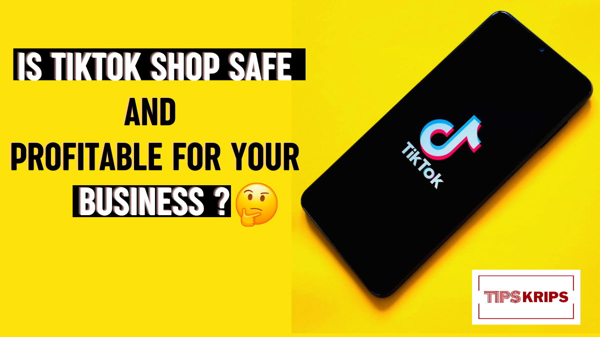 yellow background on which a mobile phone display ti tok and a heading on left side is tik tok Shop Safe and Profitable for Your Business